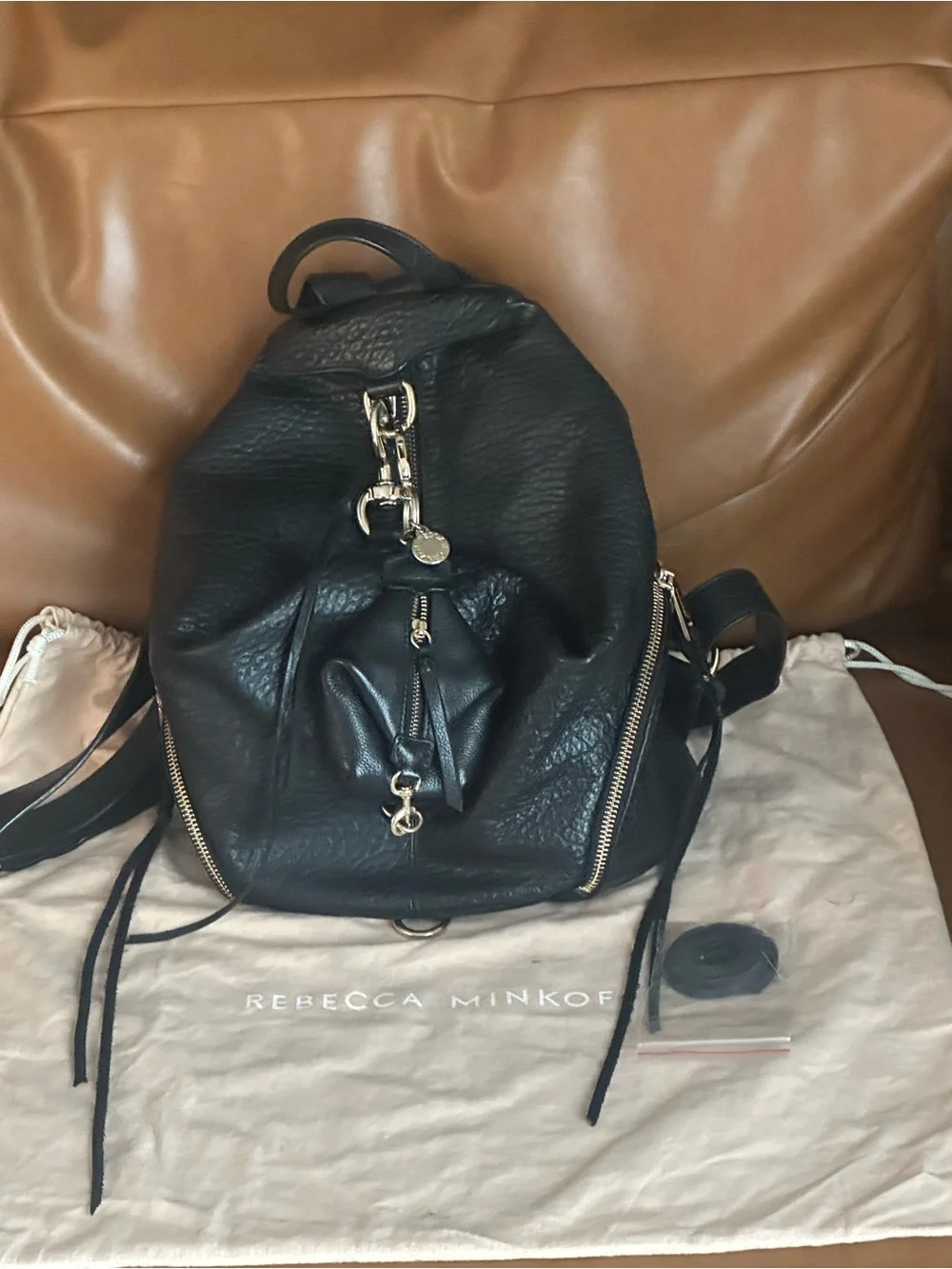 Rebecca Minkoff Julian Black Leather Backpack with Gold-Tone Hardware